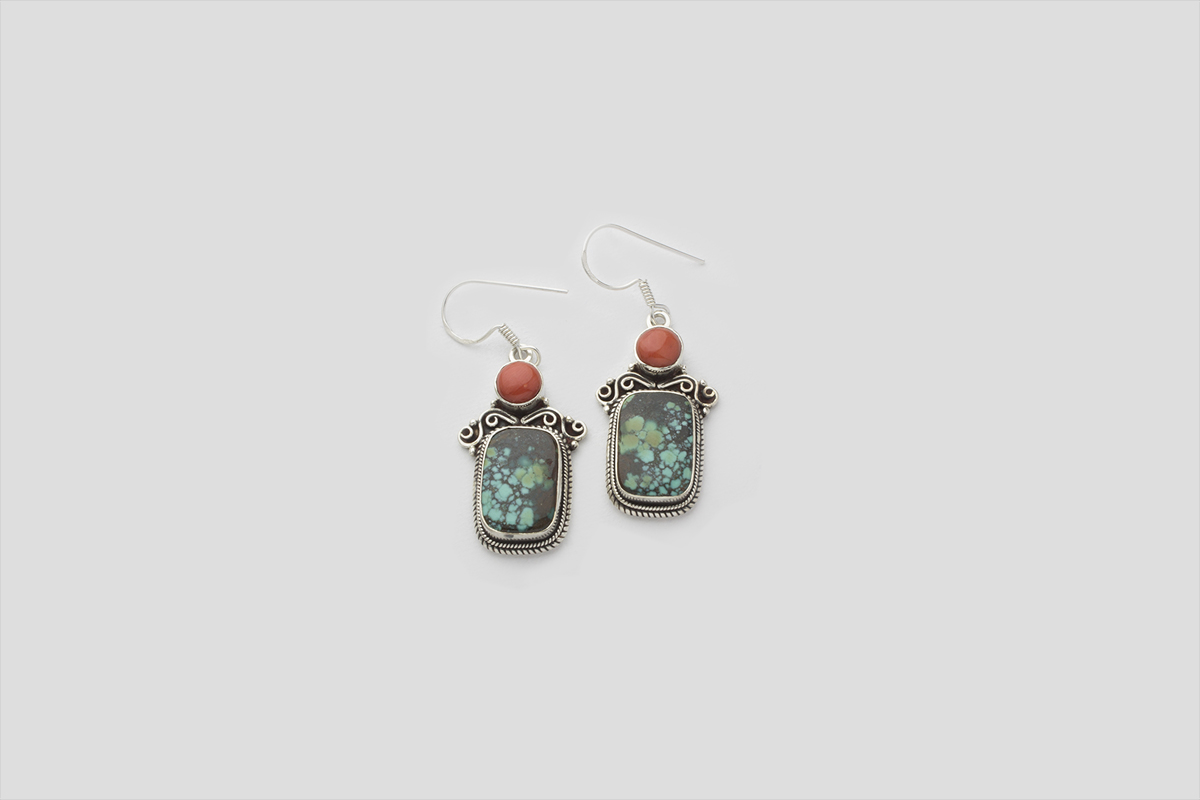 Turquoise Coral silver earring (Wire Design)