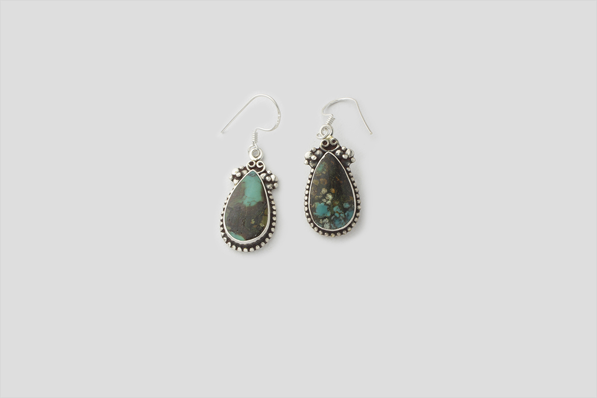 Tibetan Style Simple Turquoise Silver Earring
